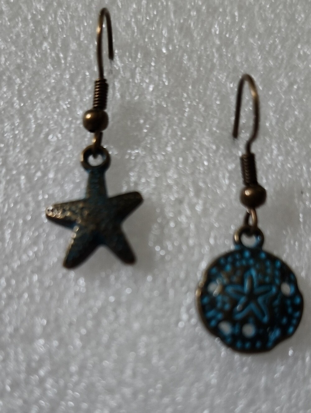Hand Crafted Blue and Bronze Starfish Drop Earrings